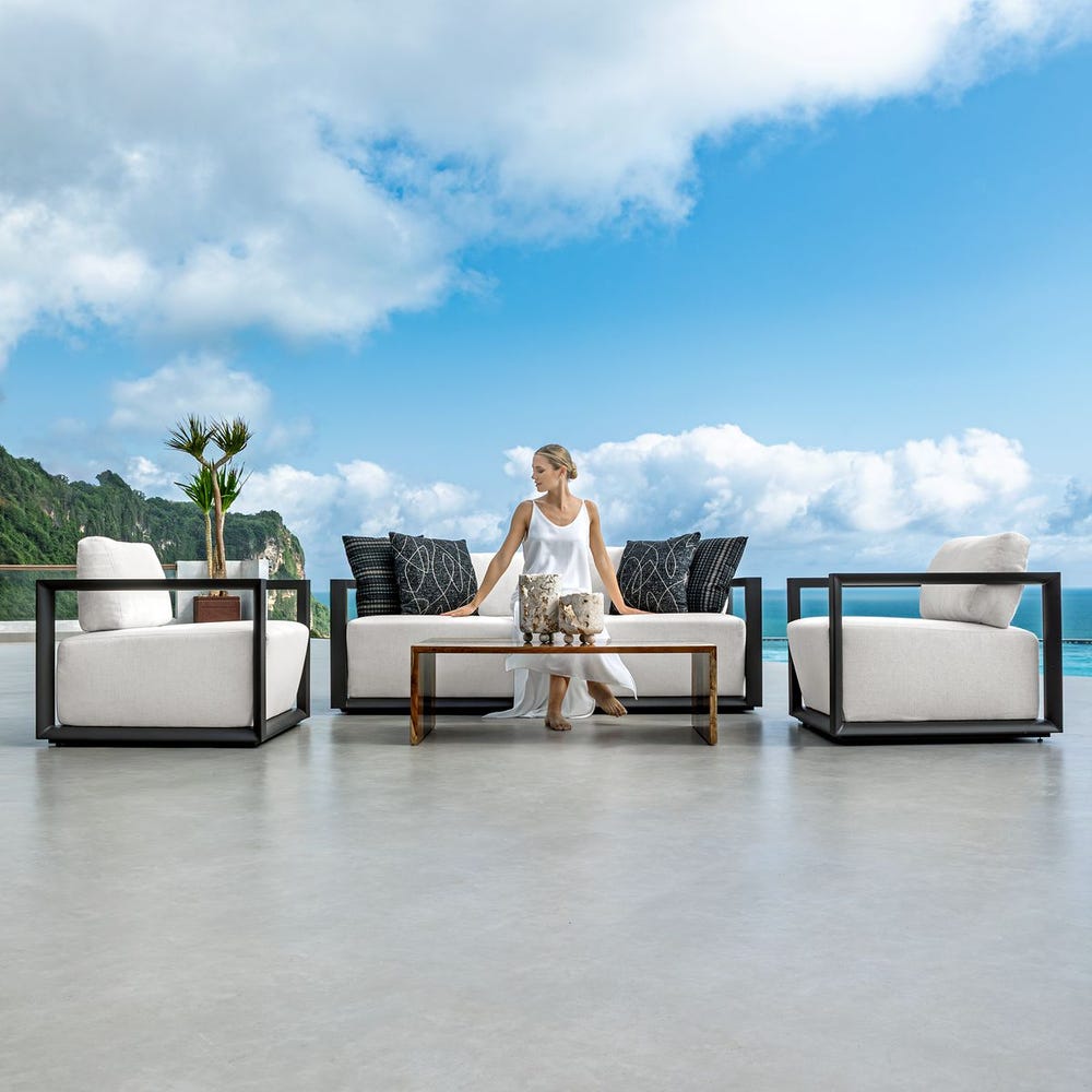 Remsen Outdoor 3 Seater Sofa, Java Black/Oyster
