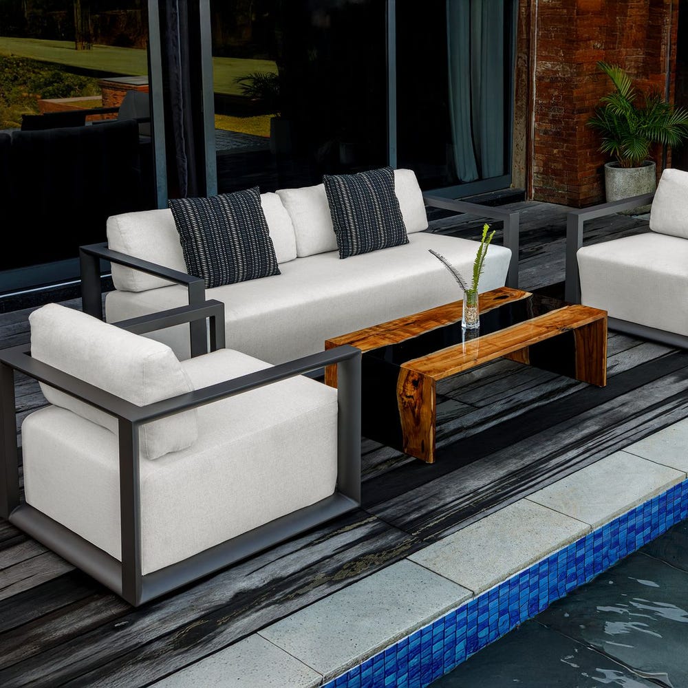 Remsen Outdoor 3 Seater Sofa, Java Black/Oyster