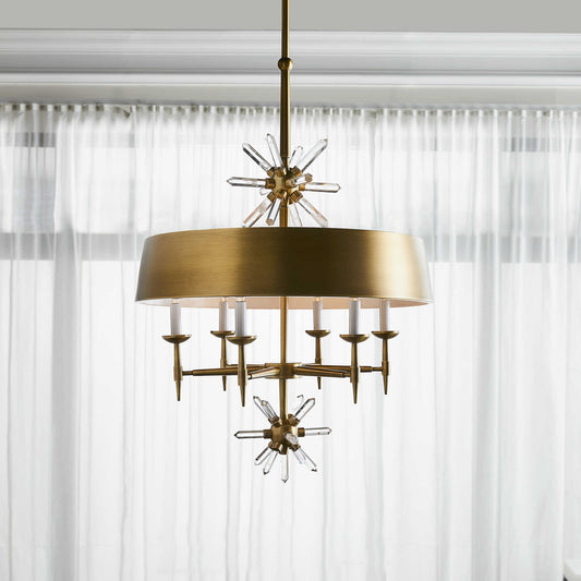 Star Quartz, 6 Lt Pendant - Antique Brass