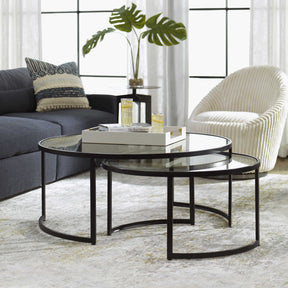 RHEA NESTING COFFEE TABLES, BLACK, S/2